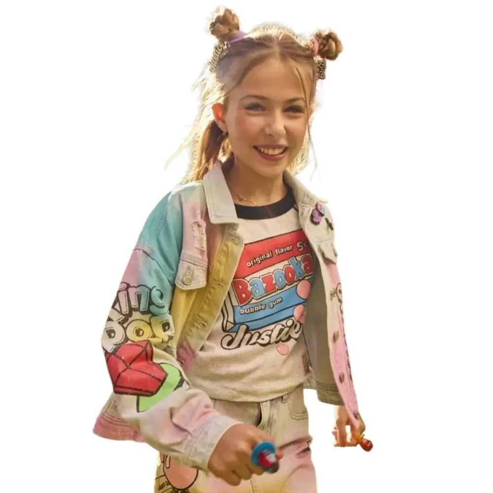 Bazooka Ring Pop Justice Crop Top Raglan Baby Tee Girl SZ M